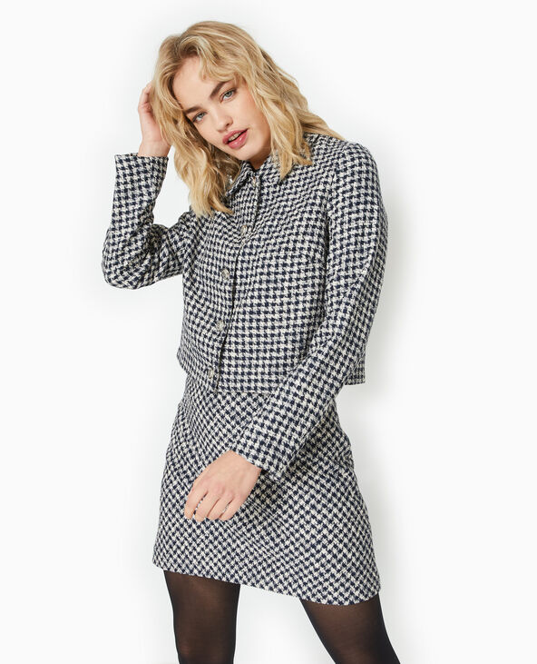 Veste courte boutonnée en tweed bleu - Pimkie