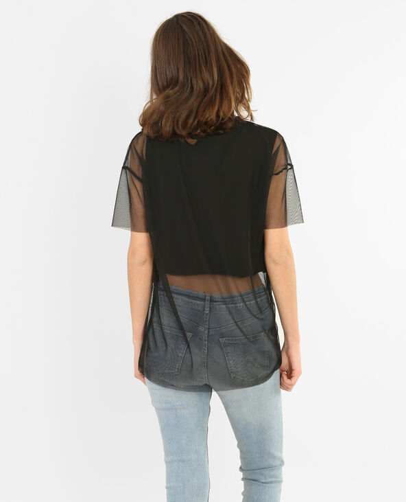 Cropped top 2 en 1 en tulle noir - Pimkie