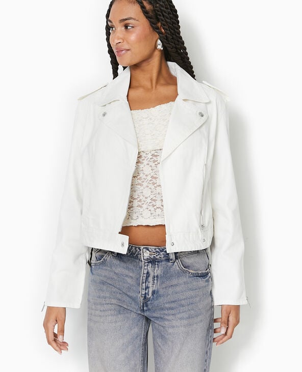 Blouson biker en jean blanc - Pimkie