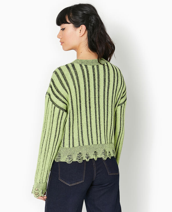 Pull en maille fantaisie avec effet destroy jaune - Pimkie