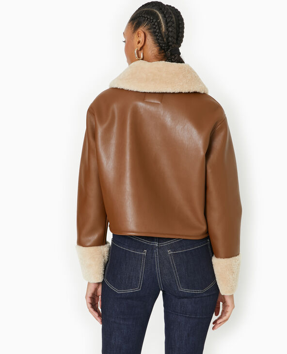 Blouson en simili avec doublure fourrure camel - Pimkie