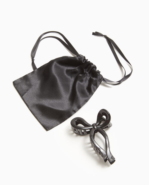 Pince crocodile forme nœud avec pochette cadeau noir - Pimkie
