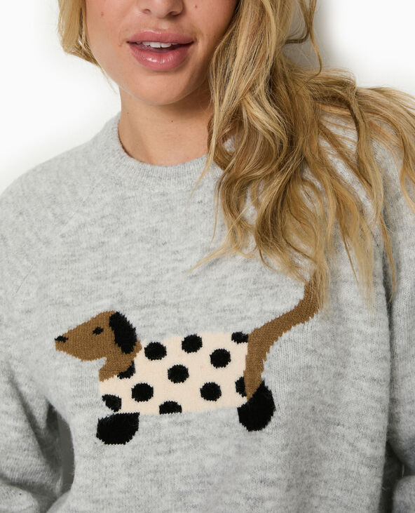 Pull en maille avec chien gris chiné - Pimkie