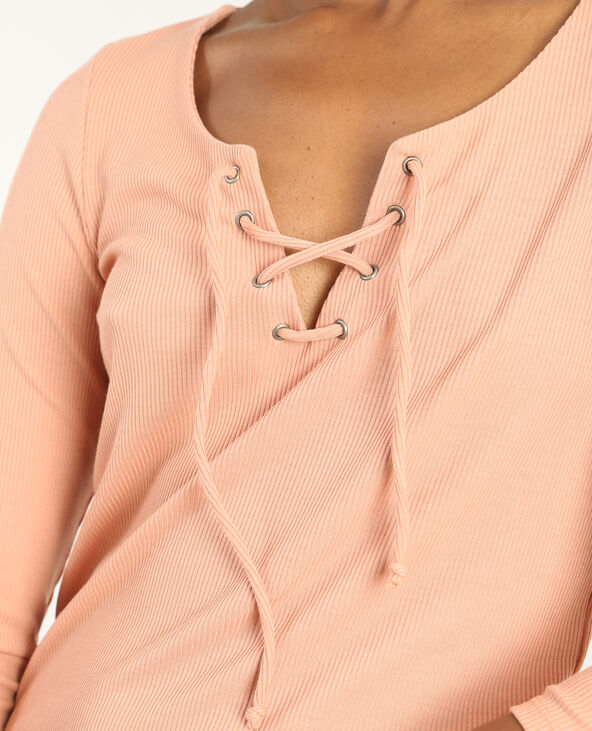 T-shirt encolure lacet vieux rose - Pimkie