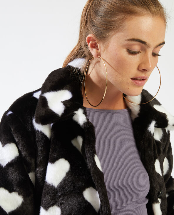 Manteau fausse fourrure imprimé cœurs noir - Pimkie
