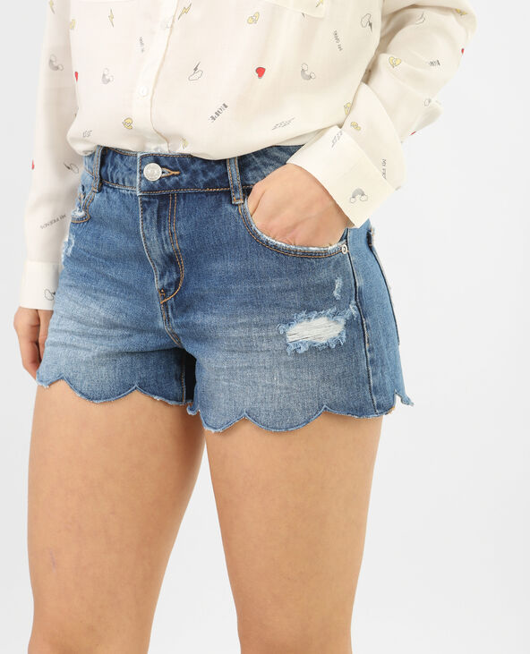 Short denim bord festonné bleu - Pimkie