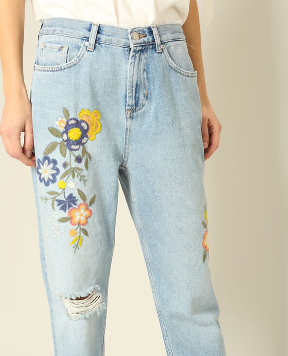 Jean mom brodé bleu - Pimkie