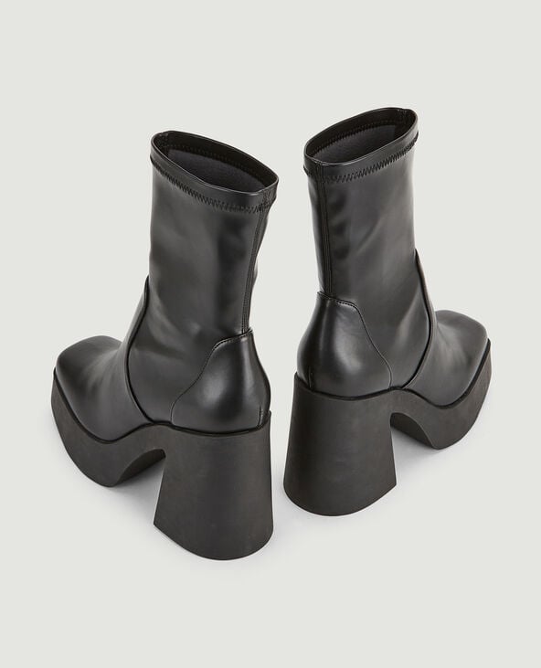 Boots plateforme à talon bouts carrés noir - Pimkie