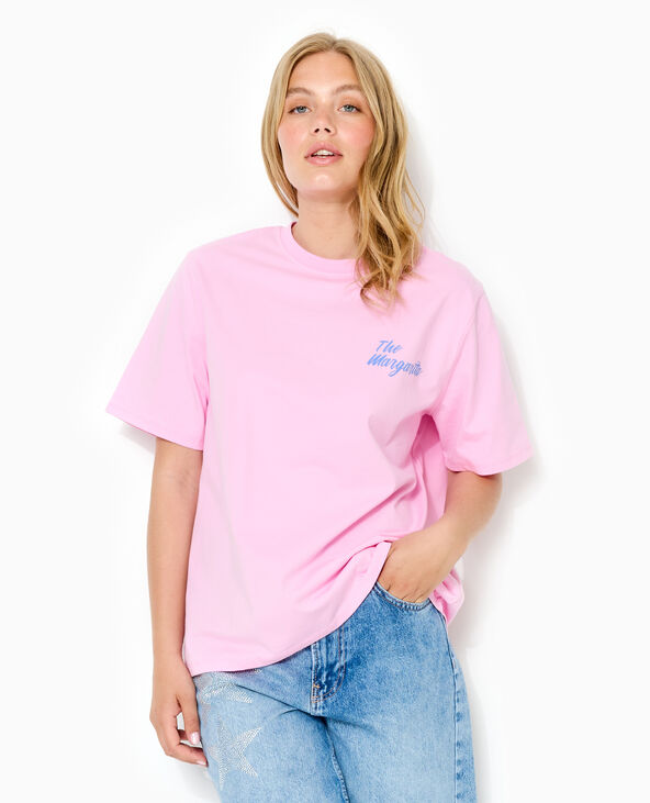 T-shirt oversize avec print poitrine et dos rose - Pimkie