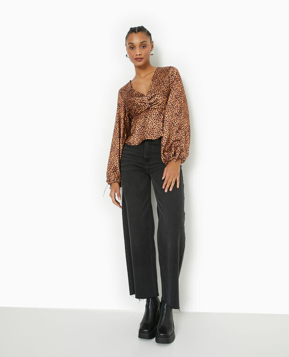 Blouse en tissu satiné motif léopard marron - Pimkie