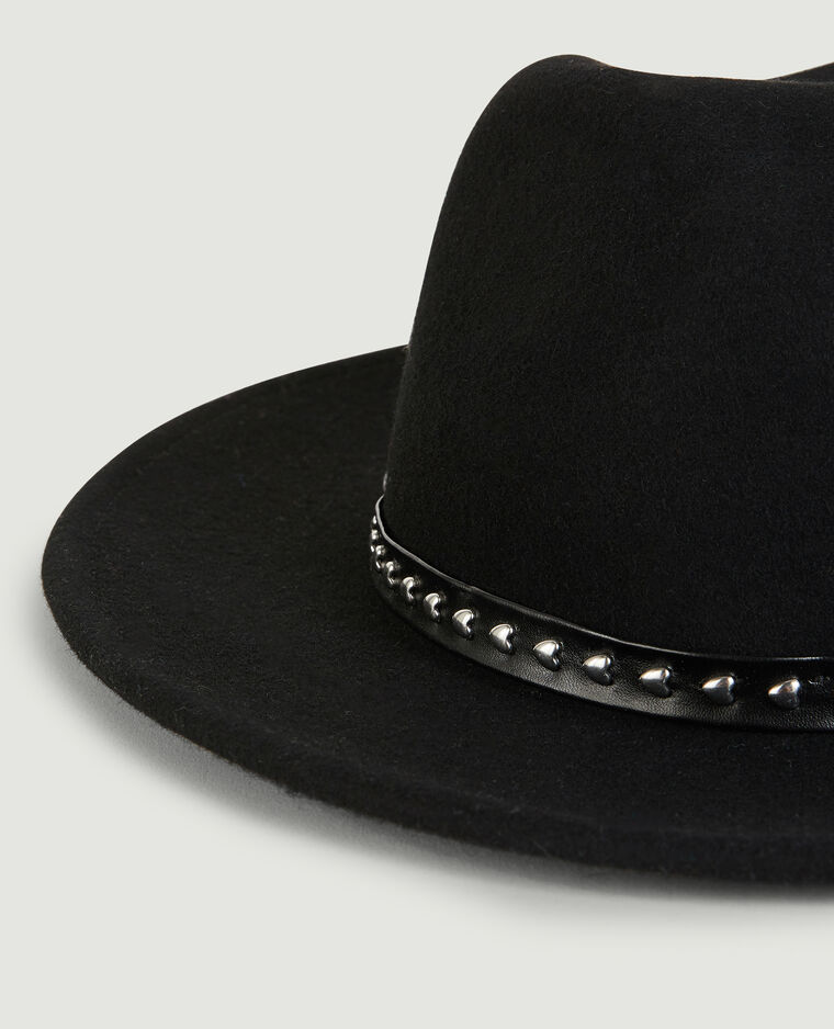 Chapeau en feutrine avec cœurs noir - Pimkie