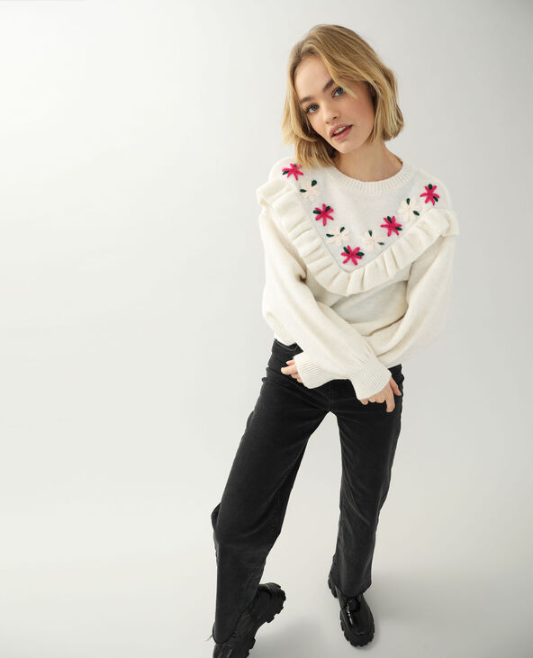 Pull brodé blanc - Pimkie