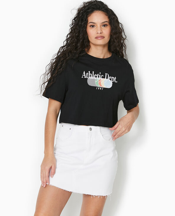 T-shirt cropped avec print devant noir - Pimkie