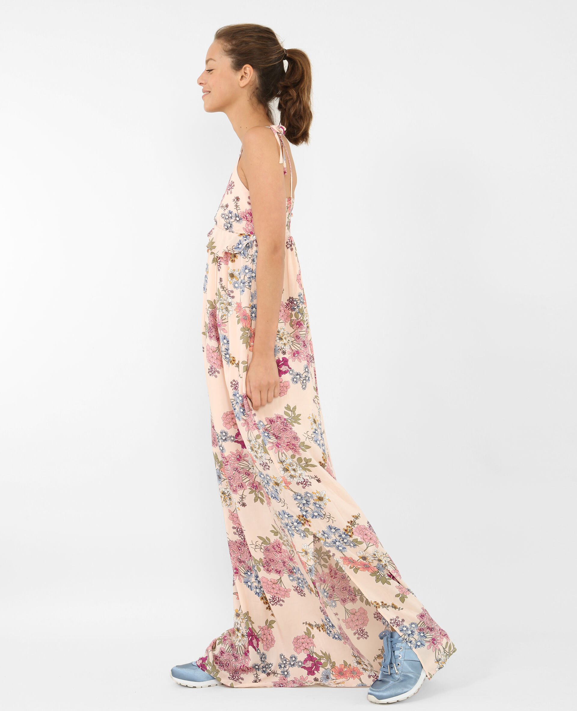 robe longue fleurie rose