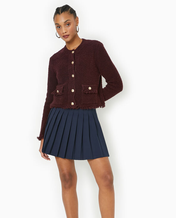 Gilet droit en maille bouclette avec boutons dorés bordeaux - Pimkie