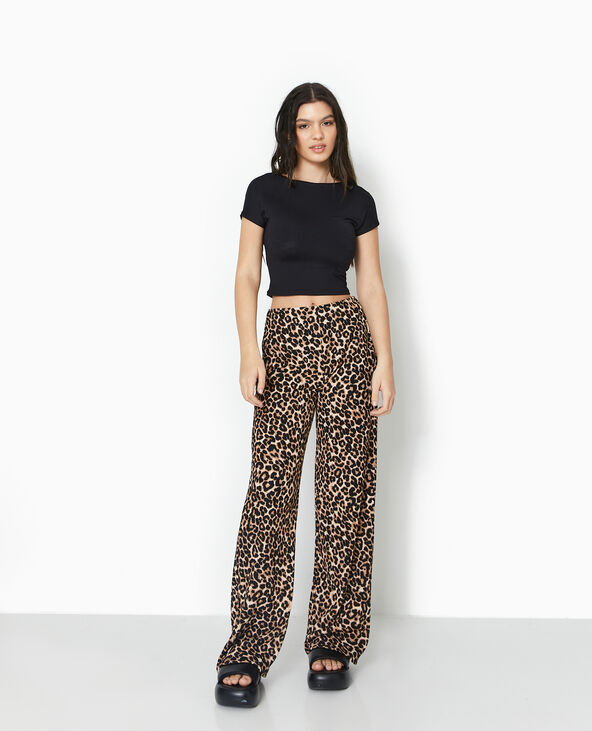 Pantalon large en maille reliéfée motif léopard taupe - Pimkie