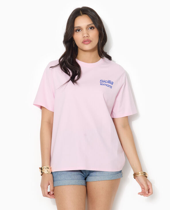 T-shirt oversize avec print poitrine et dos rose clair - Pimkie