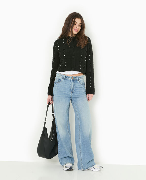 Gilet col rond avec torsades et strass noir - Pimkie