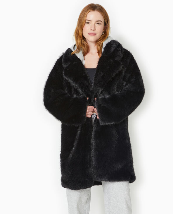 Manteau en fausse fourrure noir - Pimkie