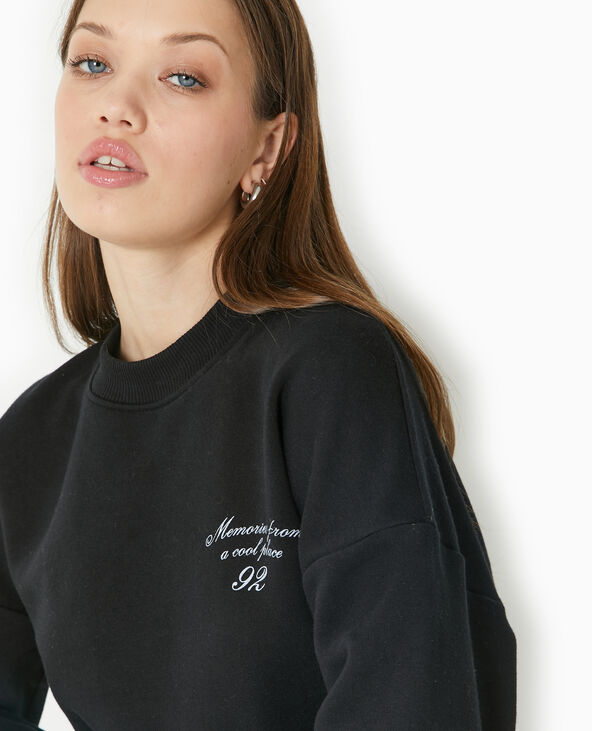 Sweat col rond avec print devant et dos noir - Pimkie