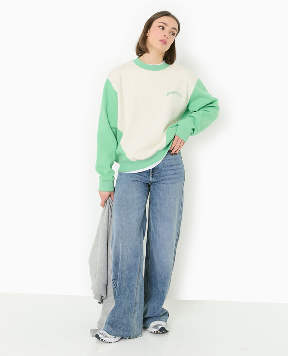 Sweat bicolore avec broderie poitrine et dos vert - Pimkie