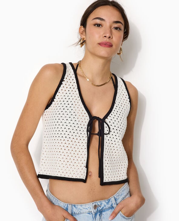 Gilet sans manches en crochet avec nouette blanc - Pimkie