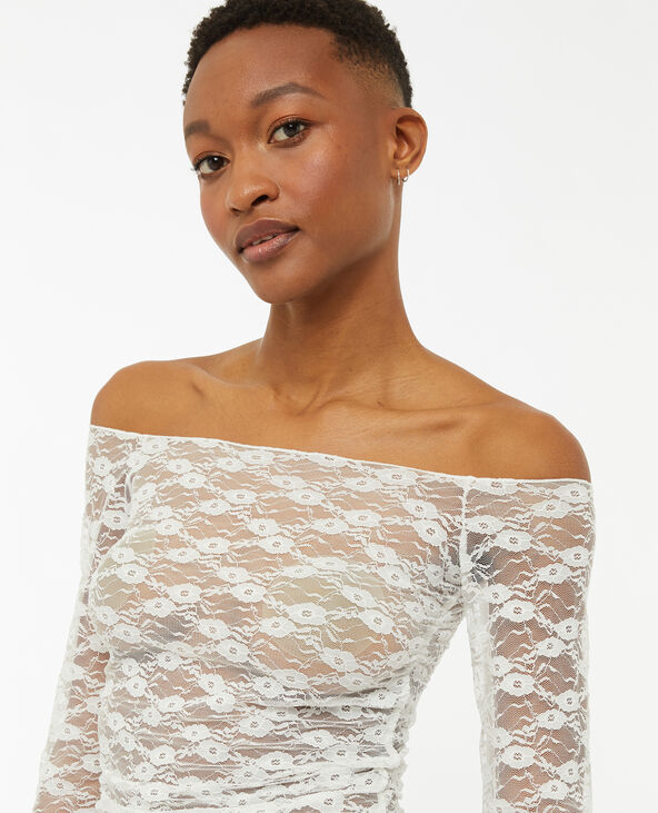 Top en dentelle encolure Bardot blanc - Pimkie