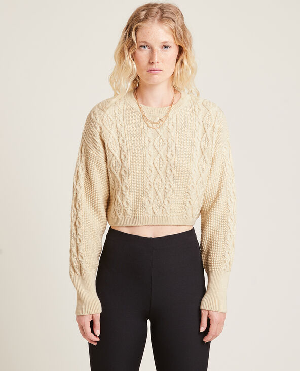 Pull cropped en maille fantaisie blanc - Pimkie