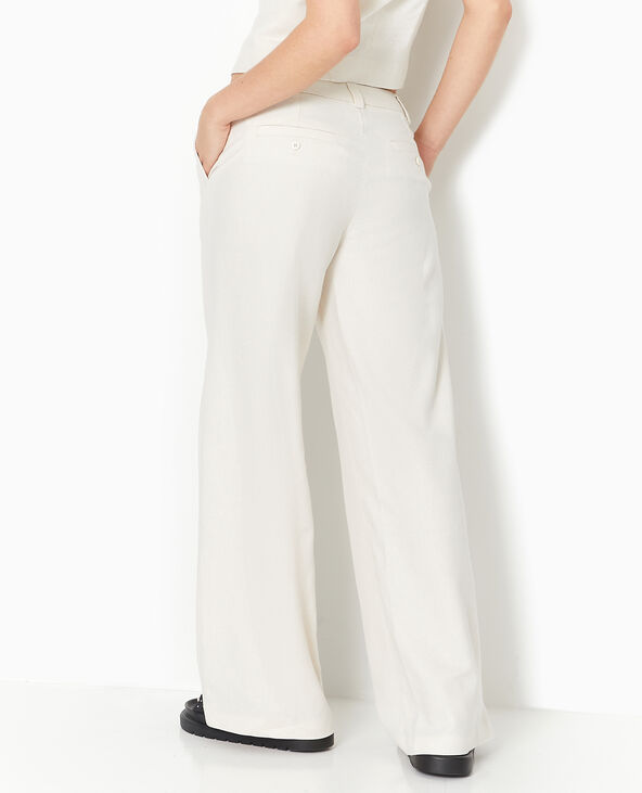 Pantalon large et droit en tissu façon lin blanc - Pimkie