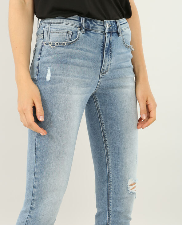 Jean skinny frangé à œillets bleu - Pimkie