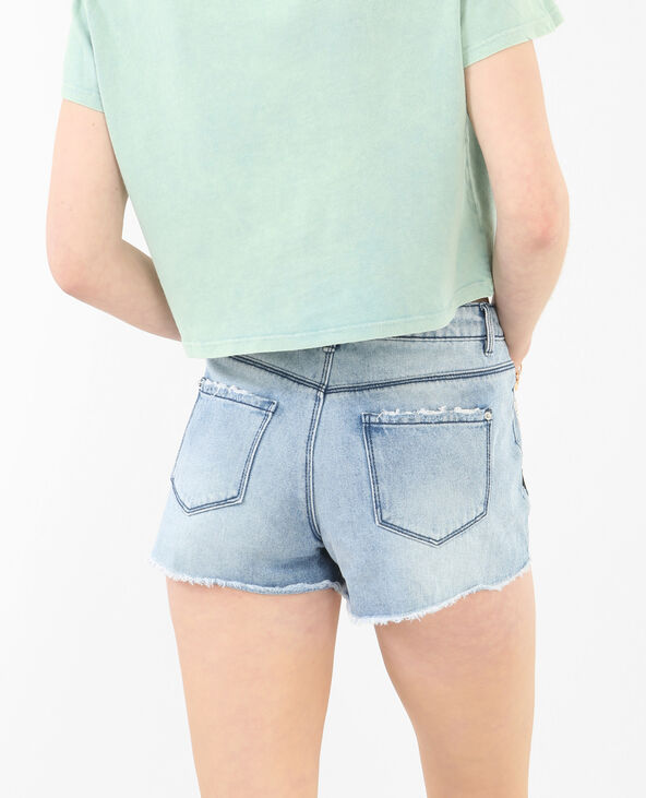 Short en jean destroy brodé bleu - Pimkie