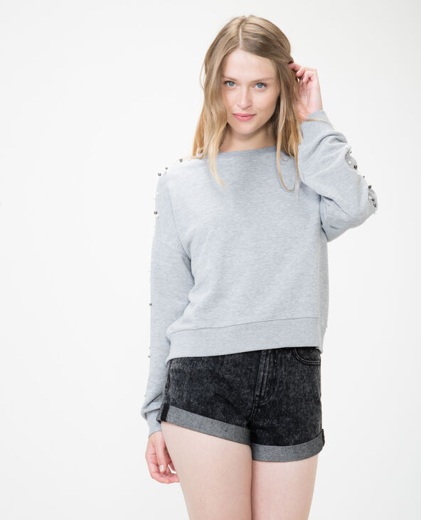 Sweat à perles gris chiné - Pimkie