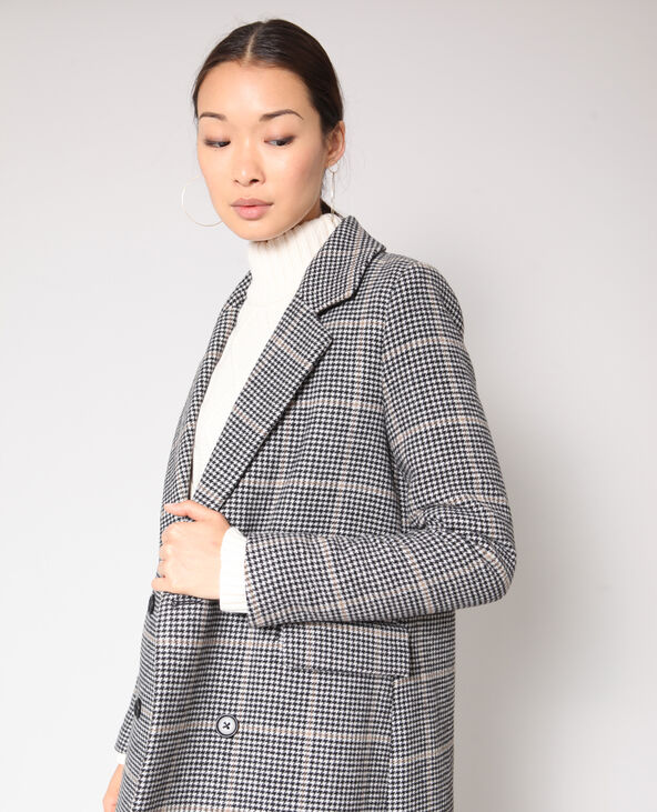 Manteau long pied de poule beige - Pimkie