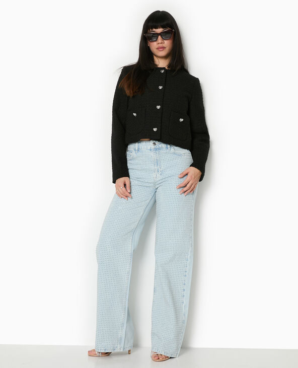 Veste courte en tweed avec boutons cœur noir - Pimkie