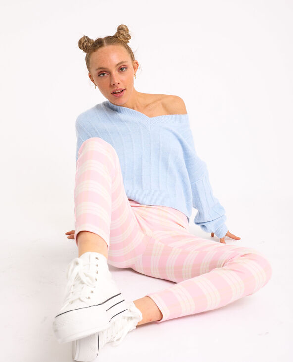 Pull grand col V bleu - Pimkie