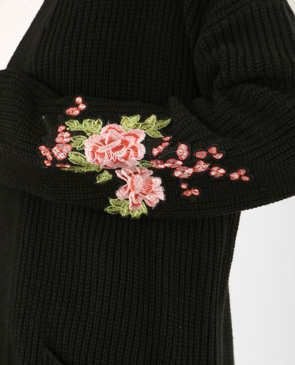 Gilet long brodé noir - Pimkie