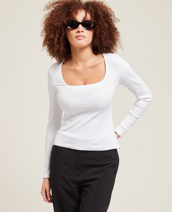 Top maille côtelée encolure carrée blanc - Pimkie