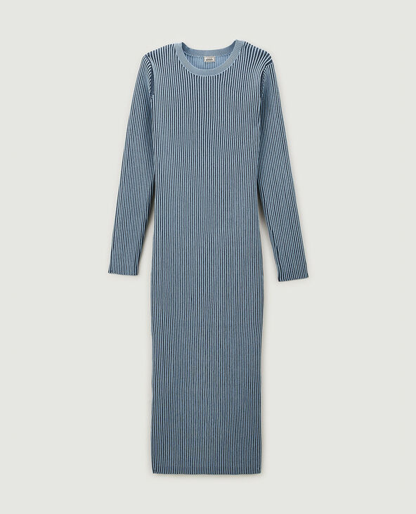 Robe longue en maille avec effet rayé bleu marine - Pimkie
