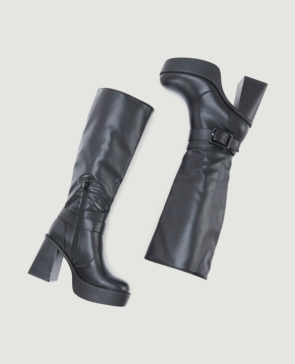 Bottes à talon avec bride et boucle noir - Pimkie