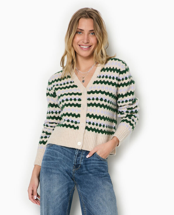 Gilet col V en maille jacquard écru - Pimkie