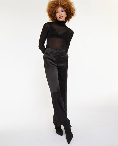Pantalon droit et large en satin noir - Pimkie