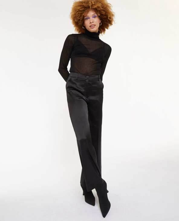 Pantalon droit et large en satin noir - Pimkie