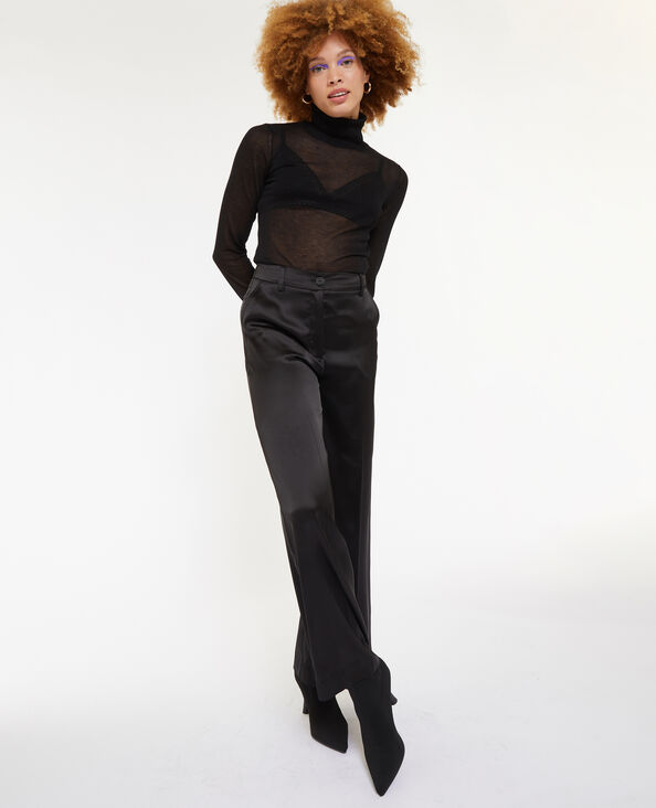 Pantalon droit et large en satin noir - Pimkie