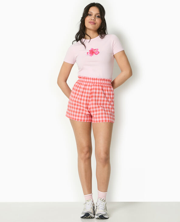 Short taille élastiquée motif vichy orange - Pimkie