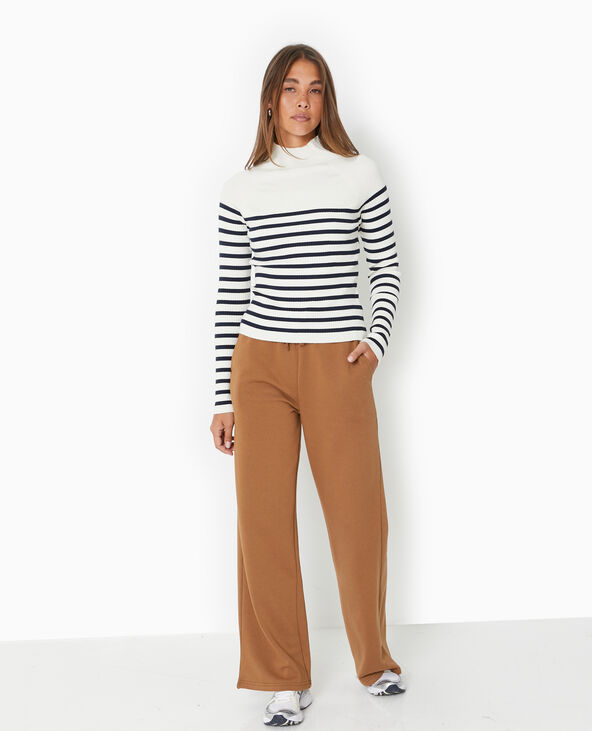 Pull fin rayé en maille côtelée col montant écru - Pimkie