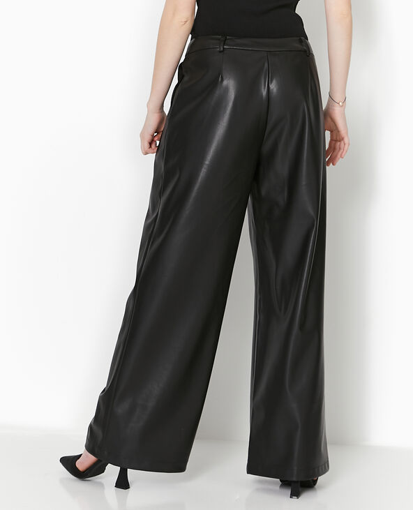 Pantalon large avec pinces en simili noir - Pimkie