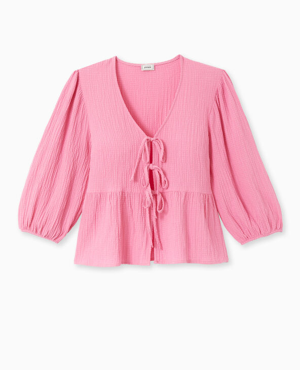 Blouse en tissu gaufré avec nouettes rose - Pimkie