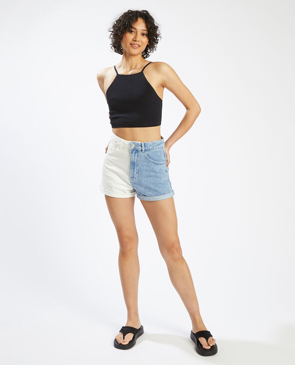 Short en jean taille haute bicolore bleu - Pimkie
