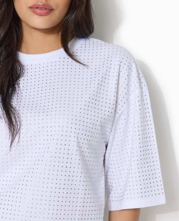 T-shirt manches courtes avec strass en all over blanc - Pimkie