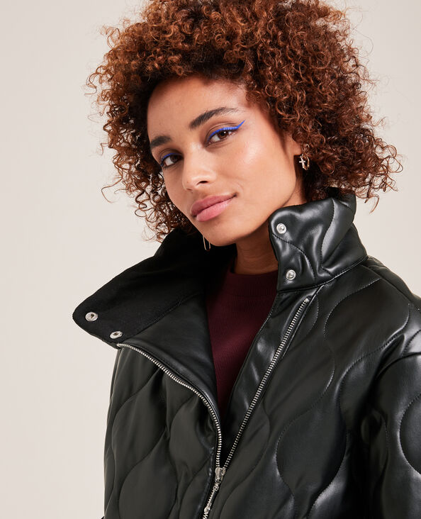 Blouson matelassé en simili cuir noir - Pimkie